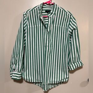 JCrew green stripe popover top size 12 crisp cotton